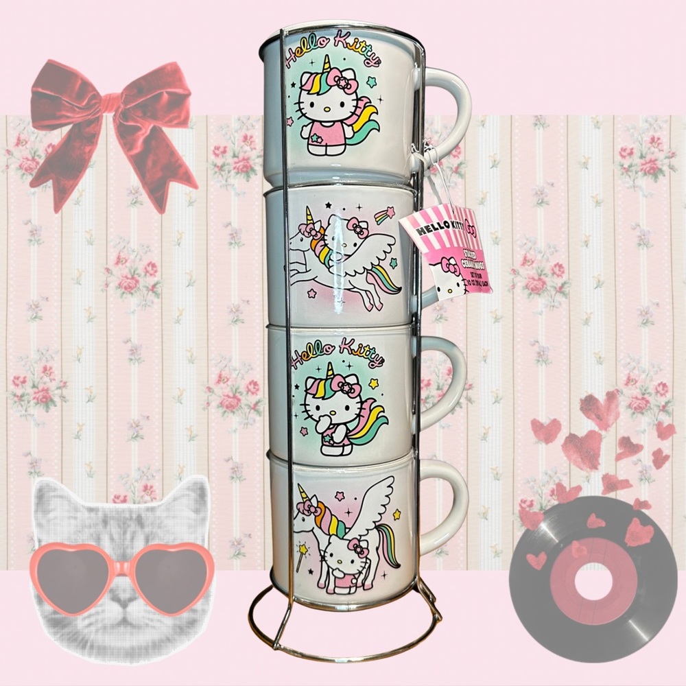 Hello Kitty pastel rainbows and unicorns espresso mug set 🌈